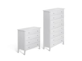 Modern wooden chest of drawers on white background photo