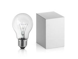 light bulb and box isolated on white background photo