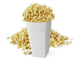 Popcorn in box isolated on white background photo