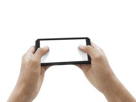 Two hands holding big screen smart phone, clipping path photo