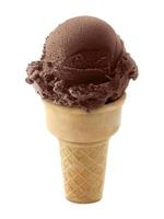 Chocolate Ice cream in the cone on white background photo