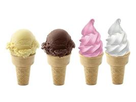 Ice cream in the cone on white background photo