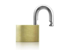 An unlocked lock on white background photo