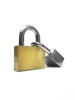 Metal padlock isolated on white background photo