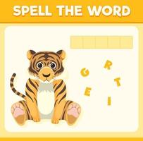 deletrear juego de palabras con palabra tigre vector