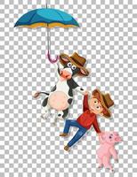 Farm animal cartoon character on grid background vector