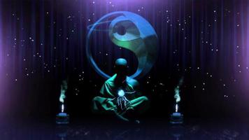 monnik die aan het mediteren is met een gloeiende bol in zijn handen die licht uitstraalt video