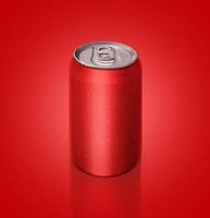 Aluminum red soda can on red background For design photo