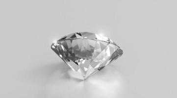 Shiny brilliant diamond placed on gray background. 3D render photo