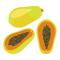 Papaya Set, Whole and Half Tropical Fruit vector