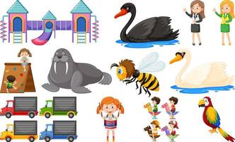 Set of cute kids and objects vector