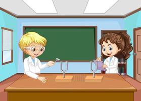 Scientist kids doing science experiment vector