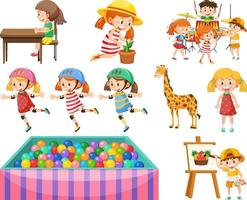 Set of different cute kids and objects vector