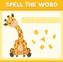 deletrear juego de palabras con palabra jirafa vector