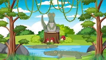 Crocodiles in the forest background vector