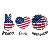 paz amor américa. diseño patriótico. símbolos patrios con estrellas y rayas. ilustración vectorial del día de la independencia vector