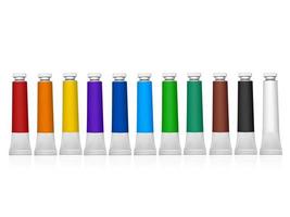 set of colored tubes with a paint on a white background photo