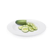 cucumber slice on plate isolated on white background photo