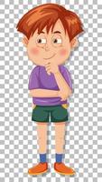 A shy boy cartoon character on grid background vector