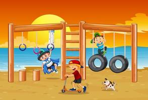 parque infantil en la playa con niños felices vector