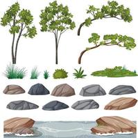 conjunto de árboles aislados y objetos de la naturaleza vector