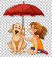 A girl holding umbrella with a dog vector