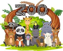 Zoo animals group in flat cartoon style vector