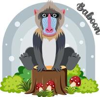 Cute mandrill in cartoon flat style vector