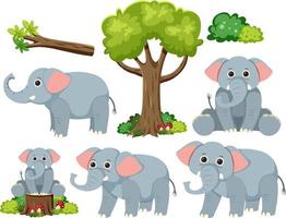 Wild animals set with nature elements vector