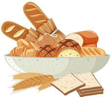 Breads in bowl on white background vector