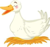 A duck sitting on hay nest vector