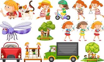 Set of cute kids and objects vector