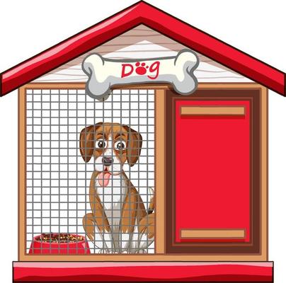 A puppy in red pet house