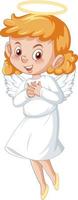 lindo personaje de dibujos animados de ángel en vestido blanco sobre fondo blanco vector