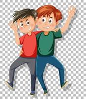 Two young man cartoon on grid background vector