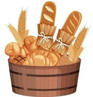 Breads in bucket on white background vector