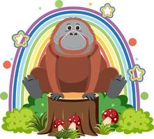 Cute orangutan on stump in flat cartoon style vector