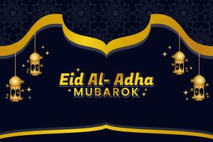 Eid al-Adha banner vector design with creative islamic navy blue background