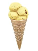 vanilla Ice cream in the cone on white background photo