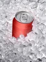 Metal aluminum beverage drink can in ice photo