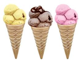 Ice cream in the cone on white background photo
