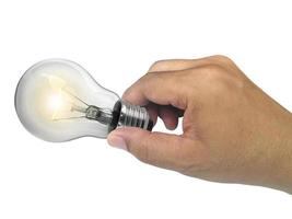 light bulb in hand Isolated on white background photo