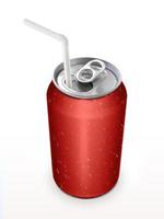 Aluminum can with the ring pull and straw. Isolated on a white photo