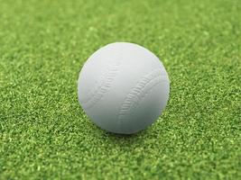 Baseball on the clear green grass turf close-up. Top view photo