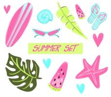 Vector illustration Tropical Summer set. Holiday elements.