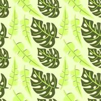 Summer tropical pattern with monstera and banana palm leaves painted in watercolor. vector