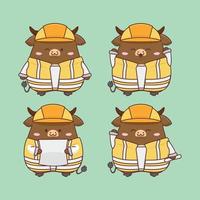 Cute Bufallo Kawaii on Architect Costume vector