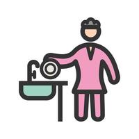 Woman Washing Dishes Filled Line Icon vector