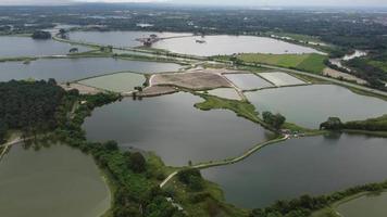Aerial view abandoned tin mining lake video