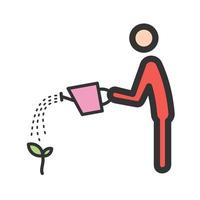 Man Watering Plant Filled Line Icon vector
